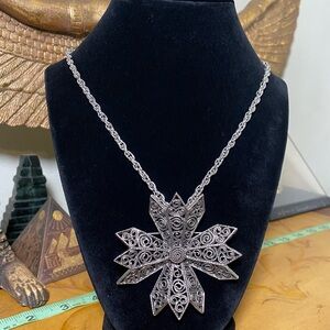 Vintage Filigree brooch pendant with Necklace